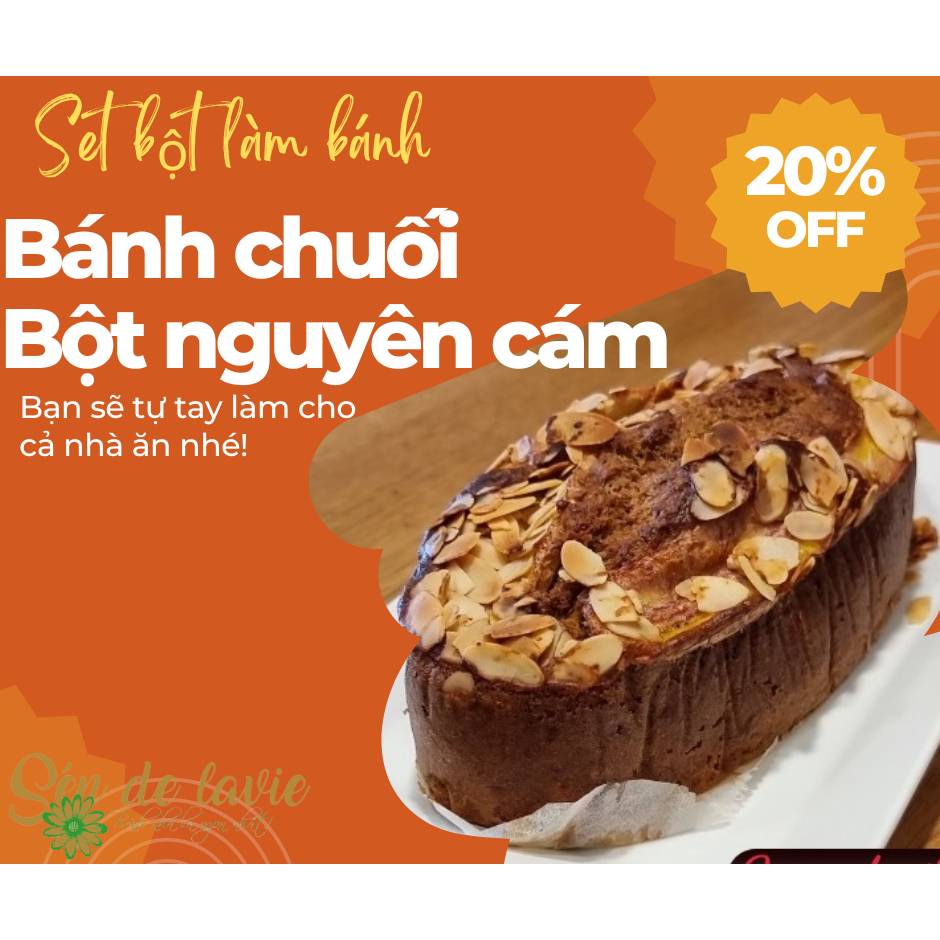 Combo Bánh Chuối Bột Nguyên Cám gồm Bột trộn sẵn, nguyên liệu và vật dụng làm bánh chuối- Banana Bread