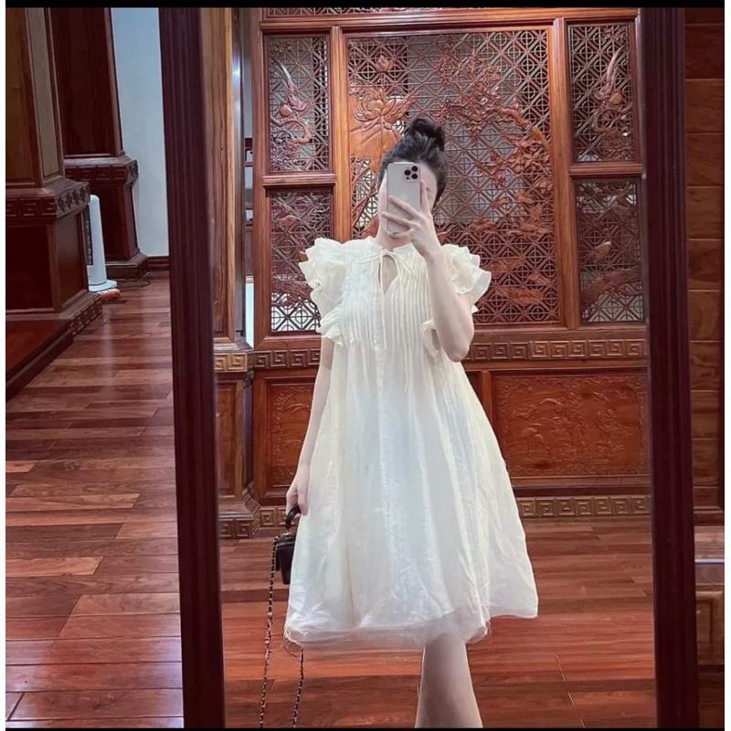 Đầm babydoll, đầm cánh tiên thiết kế nút dây xinh xắn. Đầm tơ 2 lớp mặc đi làm đi tiệc thoải mái
