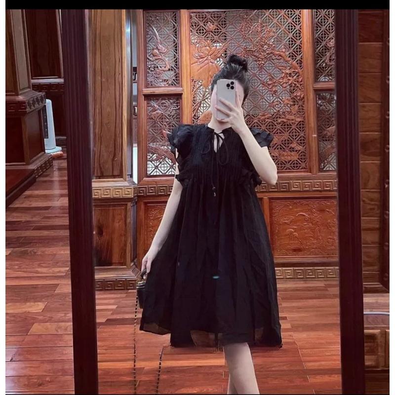 Đầm babydoll, đầm cánh tiên thiết kế nút dây xinh xắn. Đầm tơ 2 lớp mặc đi làm đi tiệc thoải mái