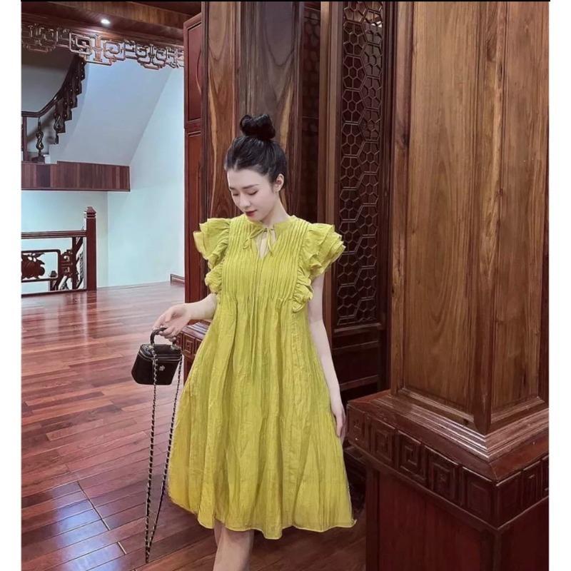 Đầm babydoll, đầm cánh tiên thiết kế nút dây xinh xắn. Đầm tơ 2 lớp mặc đi làm đi tiệc thoải mái