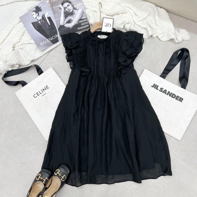 Đầm babydoll, đầm cánh tiên thiết kế nút dây xinh xắn. Đầm tơ 2 lớp mặc đi làm đi tiệc thoải mái