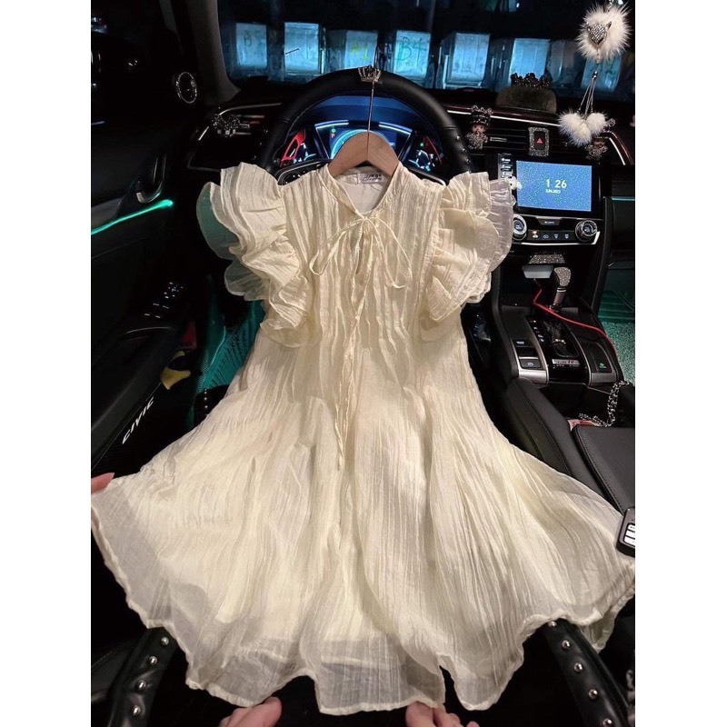 Đầm babydoll, đầm cánh tiên thiết kế nút dây xinh xắn. Đầm tơ 2 lớp mặc đi làm đi tiệc thoải mái