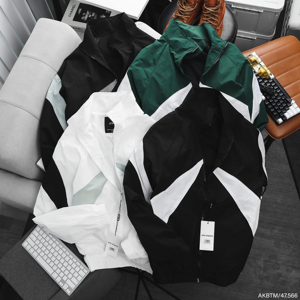 Áo khoác gió nhăn BTM Studios phối màu thời trang, chống nước cao cấp - Mã 47.566