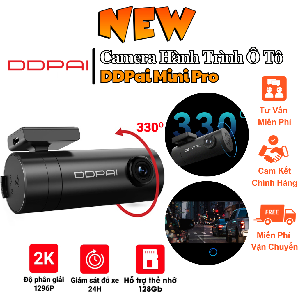 Camera Hành Trình Ô Tô DDPai Mini Pro, Xoay 330độ, Kết Nối Wifi, Chất Lượng Hình Ảnh 2K, Ghi Vòng Lặ