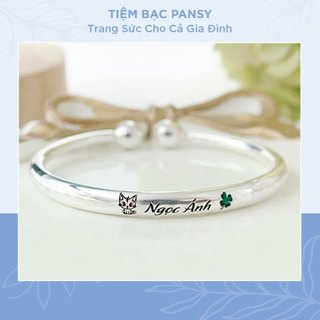  Vòng bạc s999 khắc tên cho bé gái trai PANSY - Vòng lắc cua trơn tròn bạc thật cao cấp 