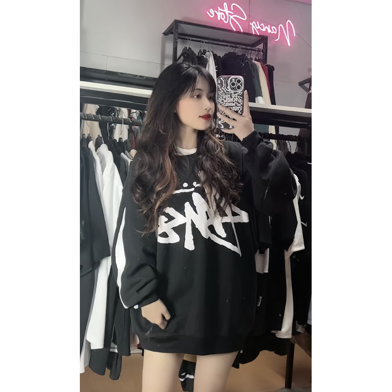 Áo sweater Stussy chất nỉ bông cotton siêu dày 350gsm oversize nam nữ form rộng unisex Loix