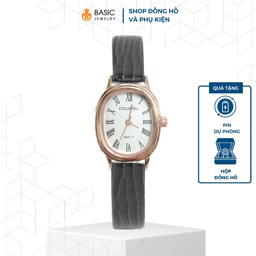 Đồng Hồ Nữ Doukou Mặt Oval La Mã Dây Da Thời Trang Phong Cách Cổ Điển Basic Jewelry DH42