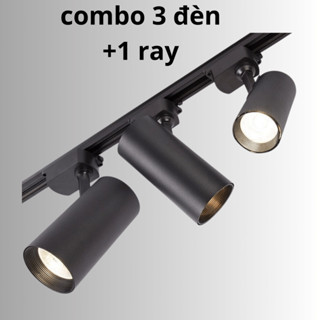 Combo 3 Đèn Rọi Ray 20w Vỏ Đen/Trắng + Thanh Ray, Đèn Rọi Ống Bơ Cob Trang Trí Cửa Hàng