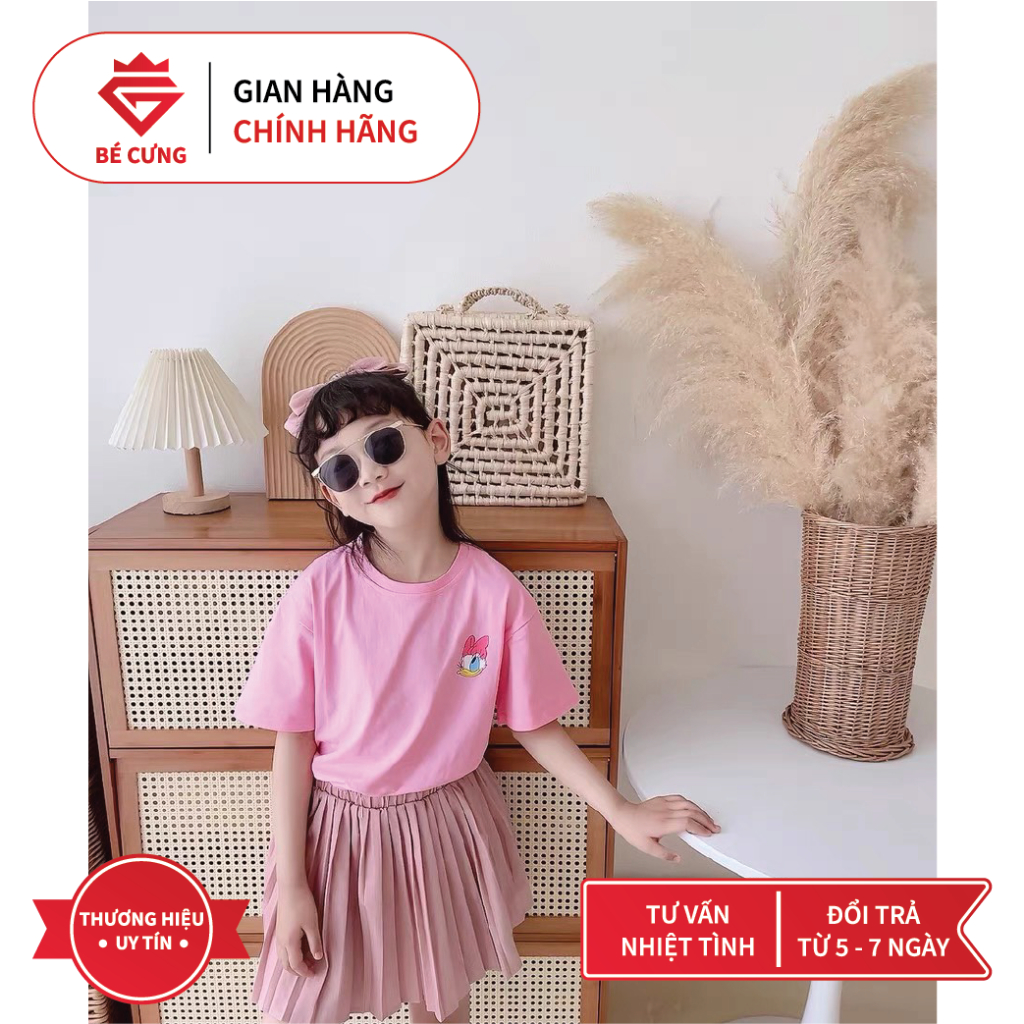 Combo 2 Áo Thun Cotton Tay Ngắn In Hình Vịt Daisy Dành Cho Bé Gái