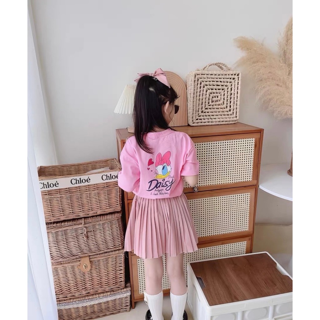 Combo 2 Áo Thun Cotton Tay Ngắn In Hình Vịt Daisy Dành Cho Bé Gái