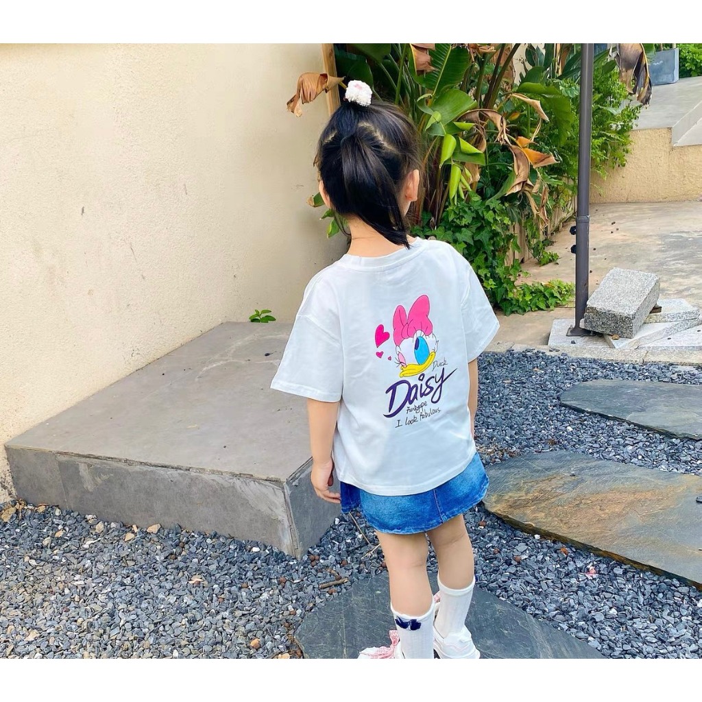 Combo 2 Áo Thun Cotton Tay Ngắn In Hình Vịt Daisy Dành Cho Bé Gái