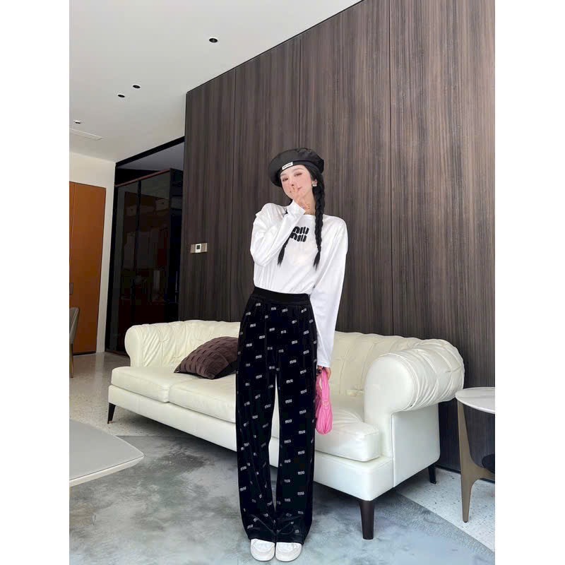 Quần Suông Nhung Lưng Cao Đính Nhũ Chữ Lấp Lánh Siêu Sang-XMNP