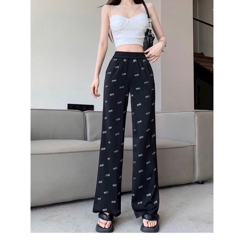 Quần Suông Nhung Lưng Cao Đính Nhũ Chữ Lấp Lánh Siêu Sang-XMNP