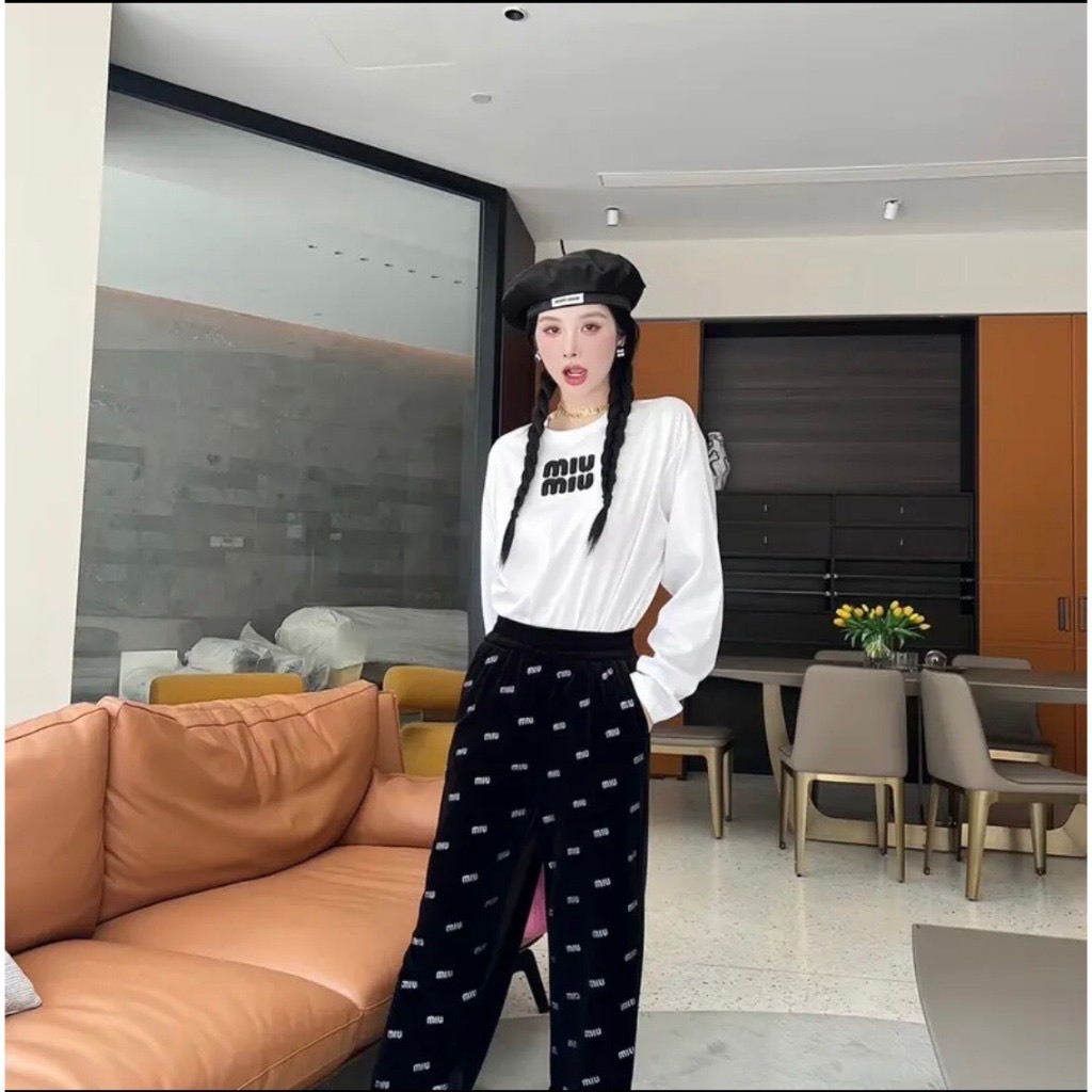 Quần Suông Nhung Lưng Cao Đính Nhũ Chữ Lấp Lánh Siêu Sang-XMNP