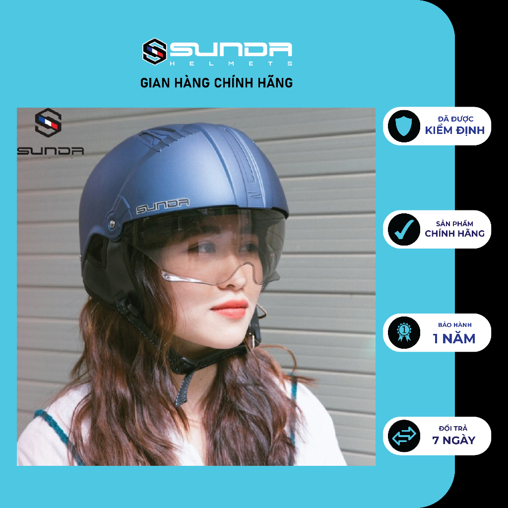 Nón bảo hiểm nửa đầu SUNDA 135D nhiều màu - giấu kính tháo lót