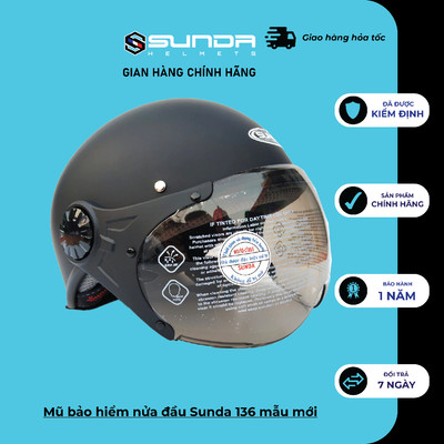 Mũ nón bảo hiểm nửa đầu Sunda 136 mẫu mới nhiều màu chính hãng có kính