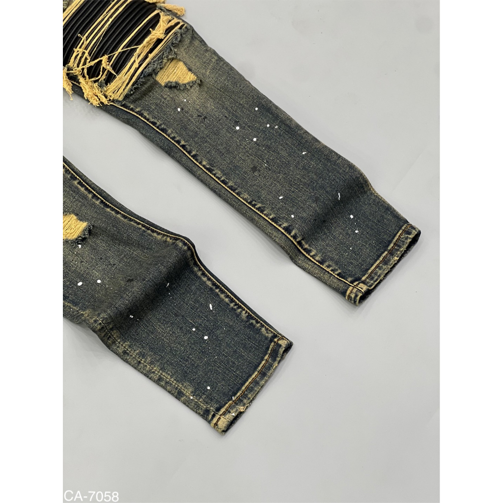 Quần VLADAK Vẩy Sơn, Quần VLADAK Xanh Loang Vàng Vá Da Nhăn Đen Quần Bò Nam Xanh Sẫm Lót Da Cao Cấp Chất Co Dãn MS 06