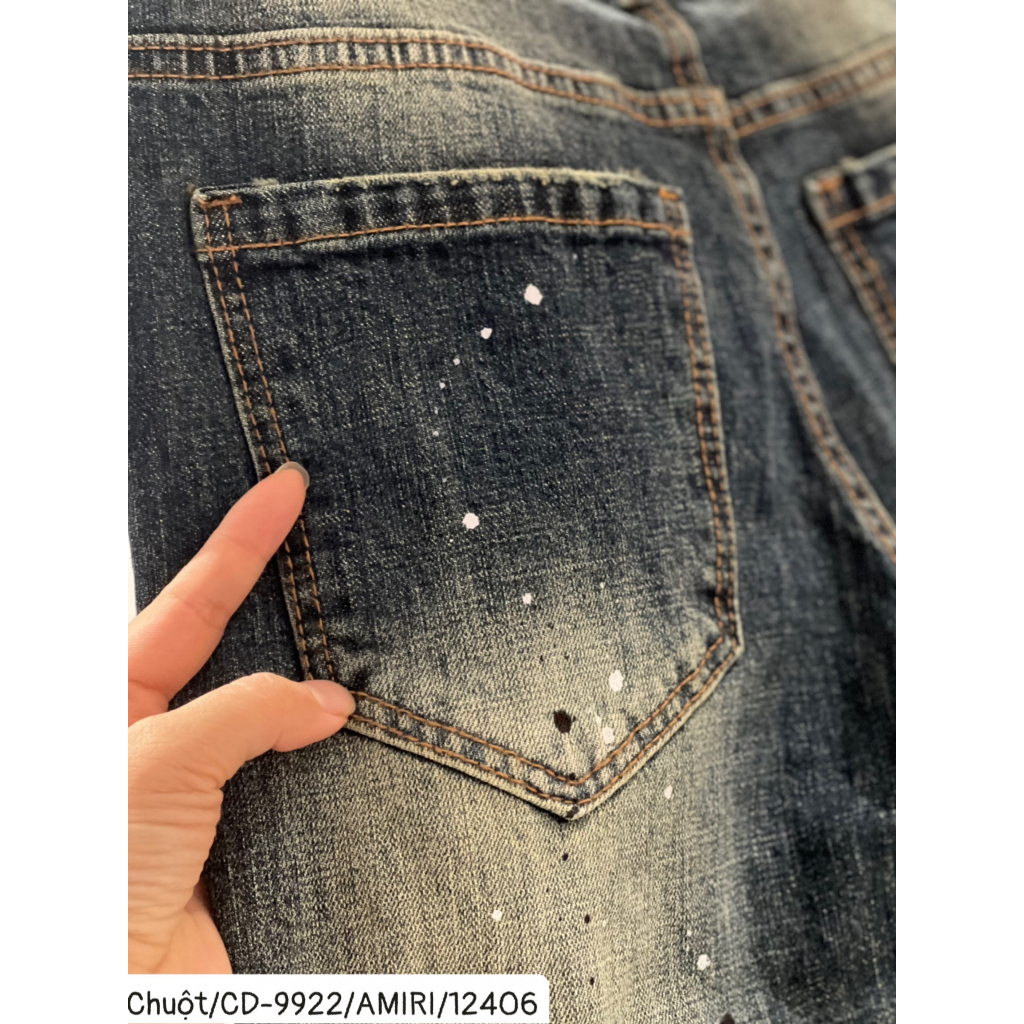 Quần VLADAK Vẩy Sơn, Quần VLADAK Xanh Loang Vàng Vá Da Nhăn Đen Quần Bò Nam Xanh Sẫm Lót Da Cao Cấp Chất Co Dãn MS 06