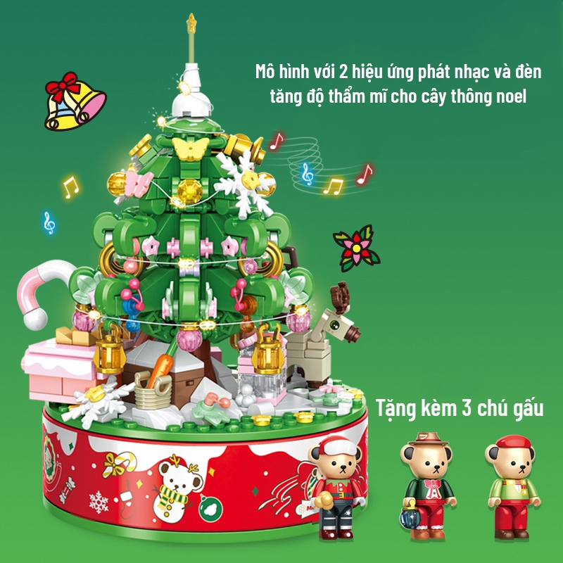 Đồ Chơi Lắp Ráp LEGO Mô Hình Hộp Nhạc Cây Thông Noel Giáng Sinh Merry Christmas 881305 Với 300+ PCS Tặng 3 Chú Gấu