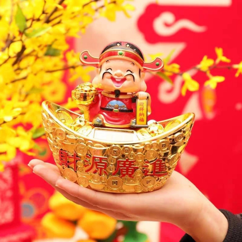 Hàng có sẵn TƯỢNG ÔNG THẦN TÀI NGỒI THỎI VÀNG GẬT ĐẦU THU HÚT TÀI LỘC