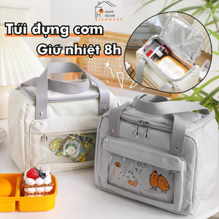 Túi đựng cơm giữ nhiệt 4 lớp cao cấp, vải polyeste chống thấm nước, Túi đựng cơm văn phòng size lớn có ngăn đựng đa năng