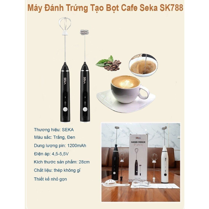 Máy đánh trứng đánh sữa máy tạo bọt cafe Seka pin 1200mAh 2 đầu đánh kem đánh trứng