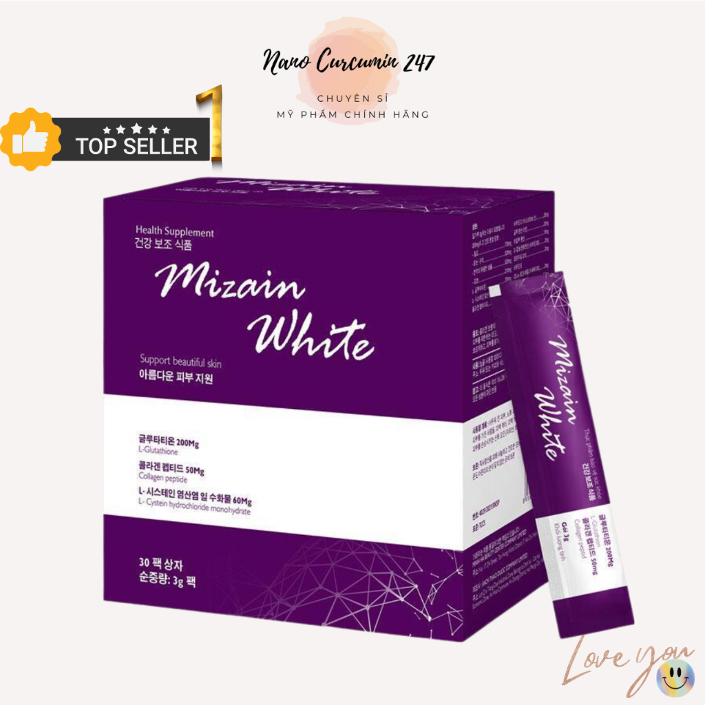 Bột Uống Trắng Da Mizain White Hàn Quốc Bột Uống Hỗ Trợ Làm Trắng Da Chống Lão Hóa