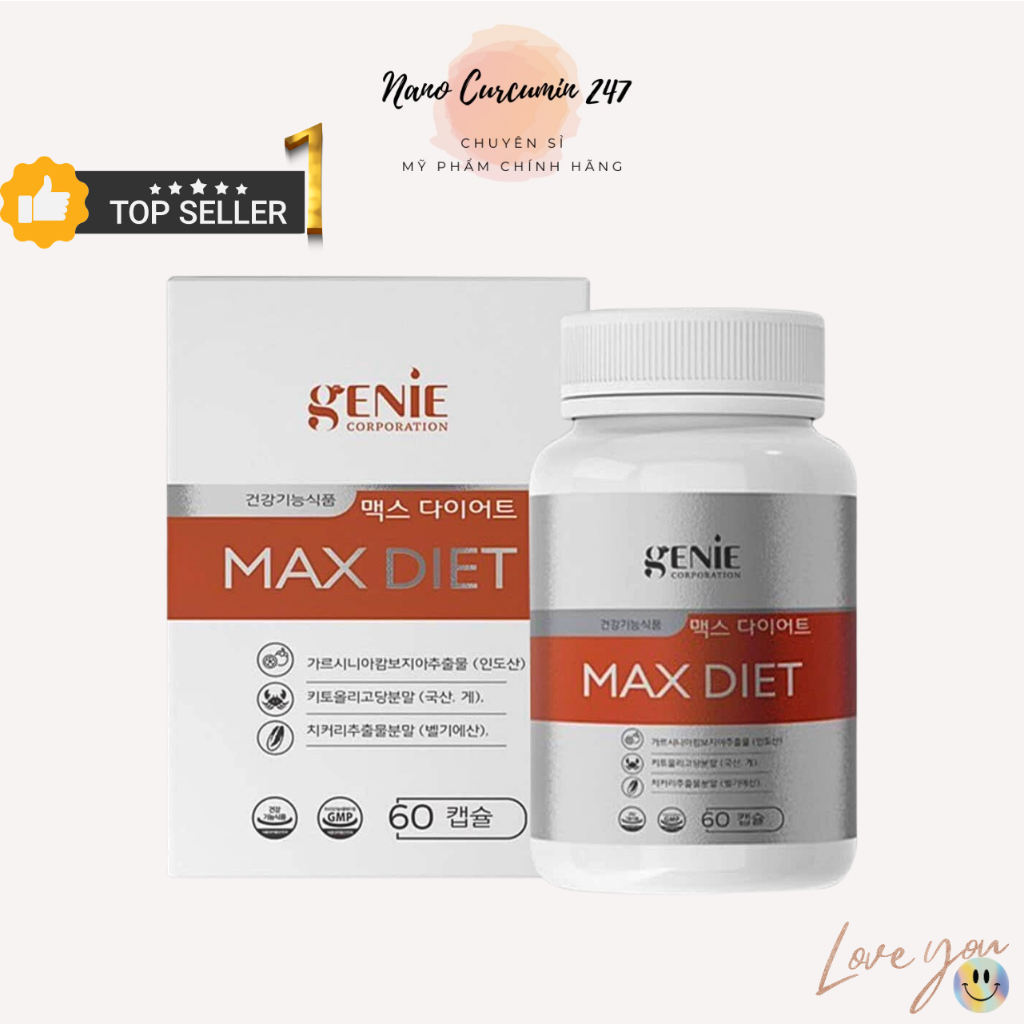 Viên Uống Giảm Cân Dành Cho Cơ Địa Lờn Thuốc Max Diet Genie Hàn Quốc 60 Viên.