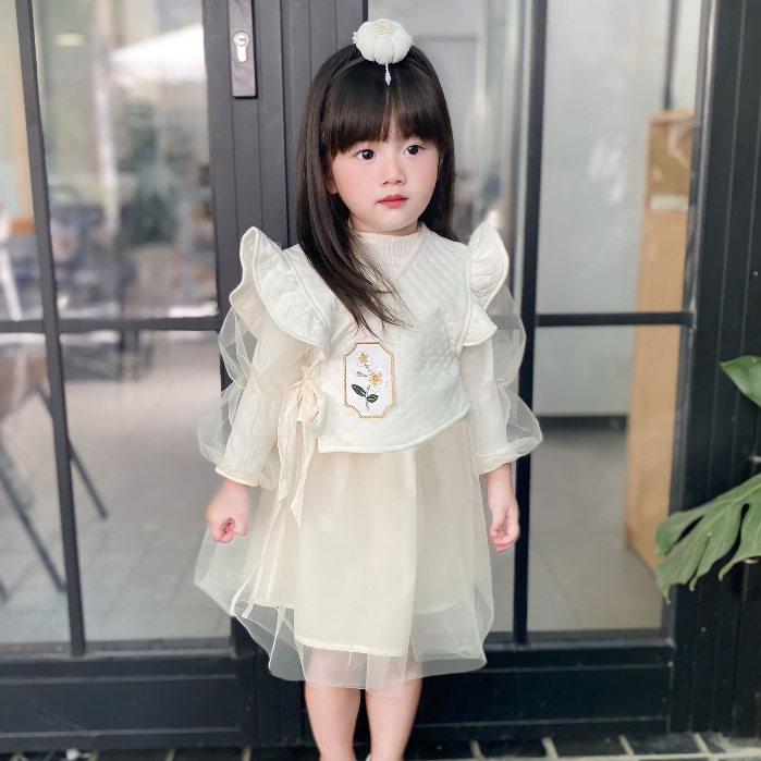 Set váy gile cover Hàn vải dư chuẩn xịn tặng bờm