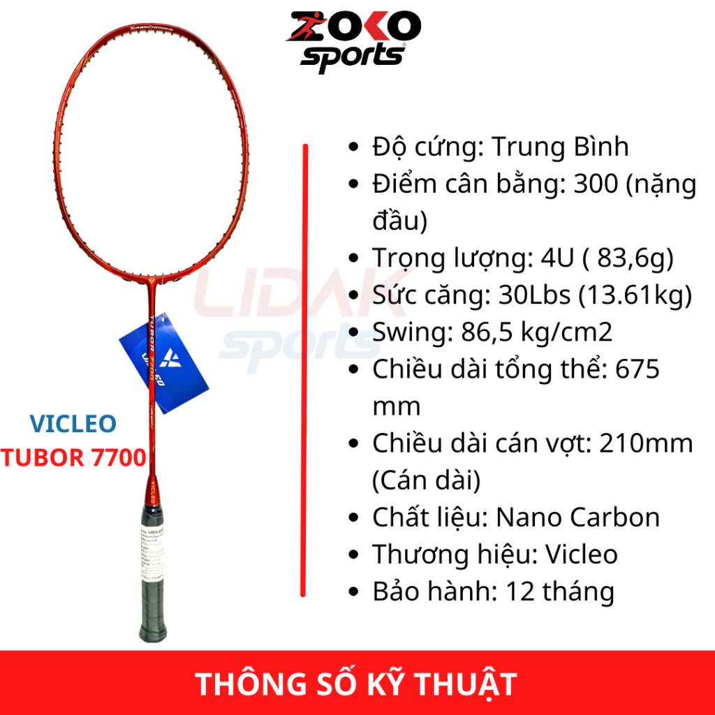Vợt cầu lông VICLEO TUBOR 7700 mức căng 10kg, 11kg chính hãng giá rẻ khung carbon