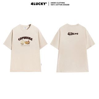 Áo Thun In Hình CAPYBARA Màu Kem 4Lucky 6061 Form Rộng Unisex Nam Nữ Tay Lỡ Oversize Streetwear