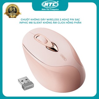 Chuột không dây pin sạc wireless kiêm bluetooth INPHIC DR801 hồng phấn silent không tiếng click - kèm ticker