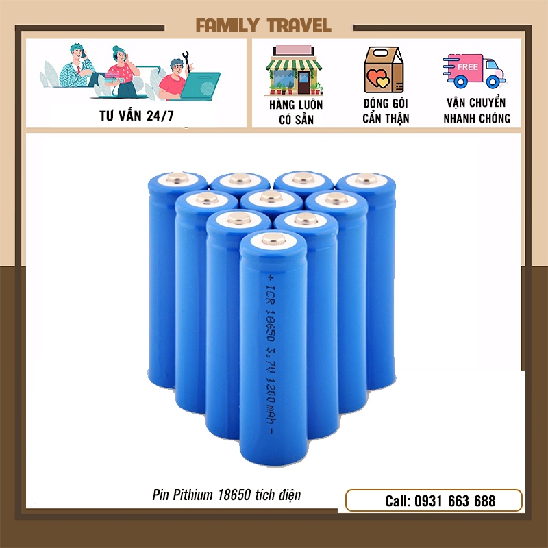 Pin Pithium 18650 tích điện 3000mAh 3.7V - Pin sạc dự phòng lại nhiều lần- Family Travel