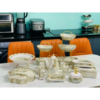  Hàng có sẵn full set bát đĩa vân vàng gốm sứ decor cao cấp 