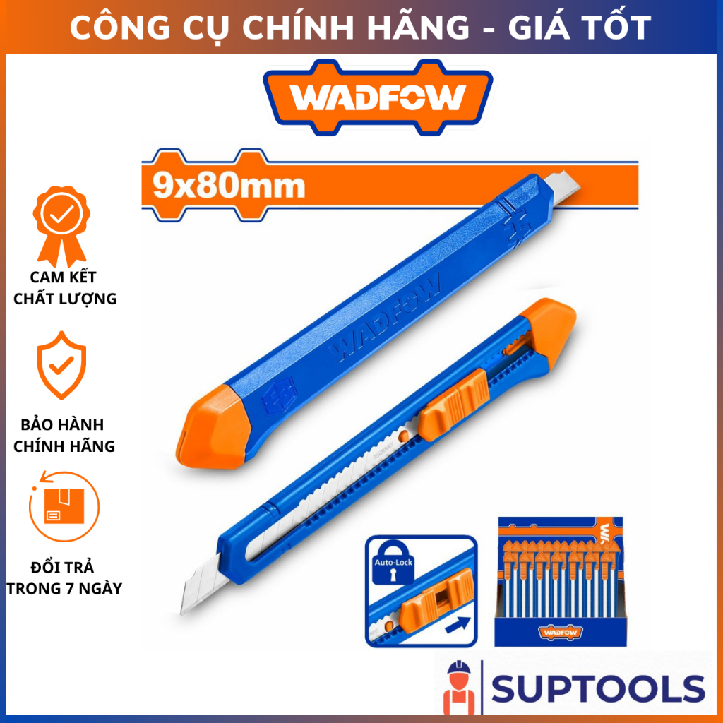 Dao rọc giấy 9x80mm WADFOW WSK2902 Nút ấn phẳng, dao cắt giấy, cắt bìa carton, bìa cứng [Đồ nghề chính hãng]