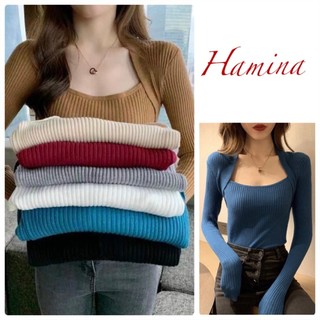 Áo Len Tăm Hamina, Áo Cổ Vuông Dài Tay Hàng Quảng Châu Loại 1