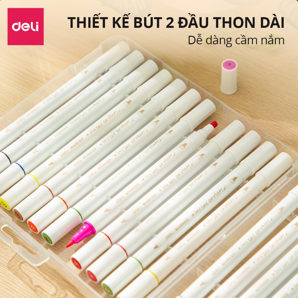 Bút Màu Marker 2 Đầu Sơn Tùng M-TP x Deli - Màu Sắc Tươi Sáng Học Sinh Chuyên Nghiệp Calligraphy