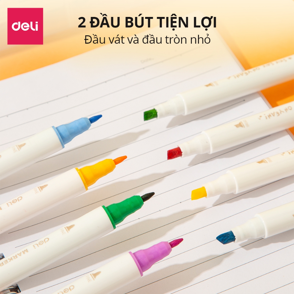Bút Màu Marker 2 Đầu Sơn Tùng M-TP x Deli - Màu Sắc Tươi Sáng Học Sinh Chuyên Nghiệp Calligraphy