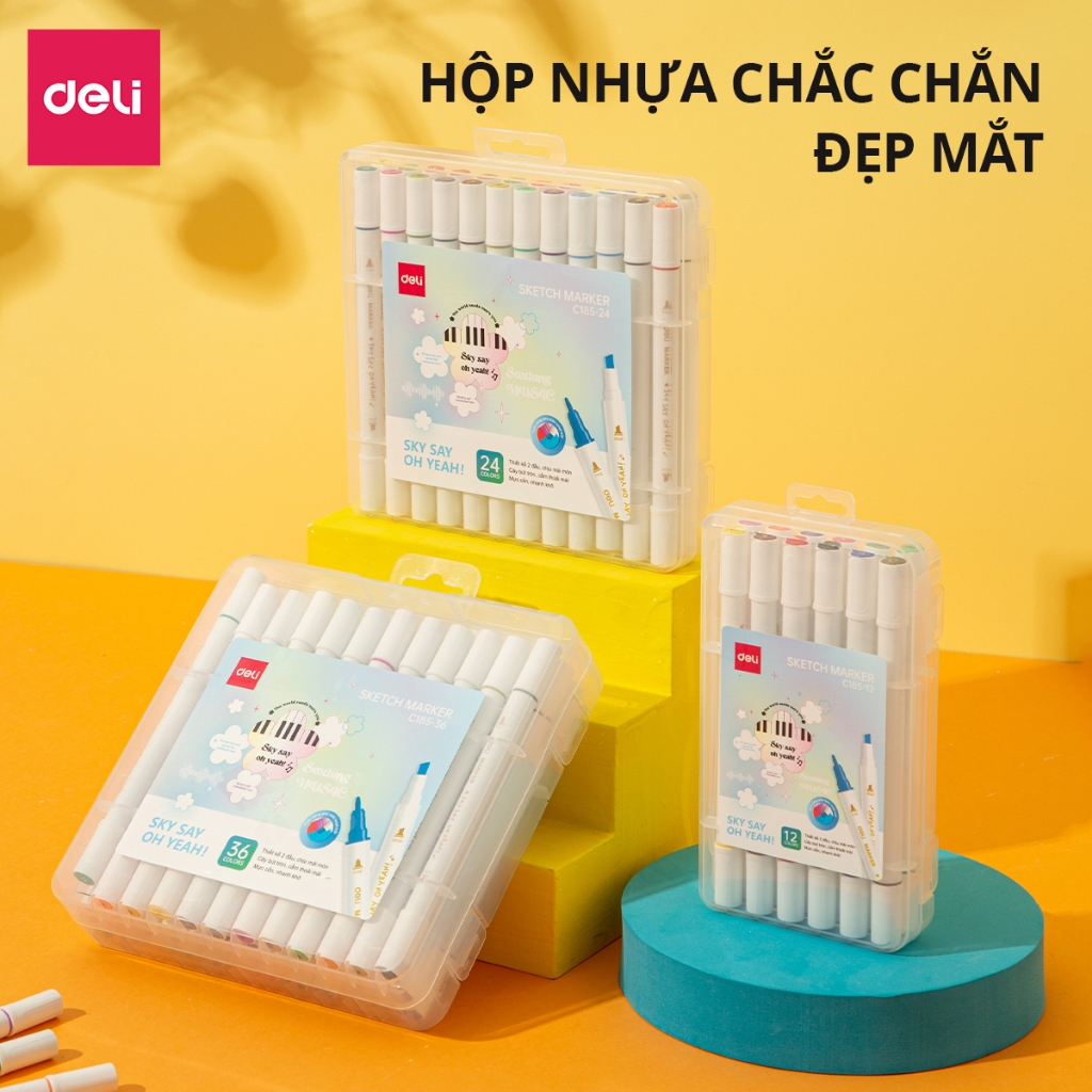 Bút Màu Marker 2 Đầu Sơn Tùng M-TP x Deli - Màu Sắc Tươi Sáng Học Sinh Chuyên Nghiệp Calligraphy