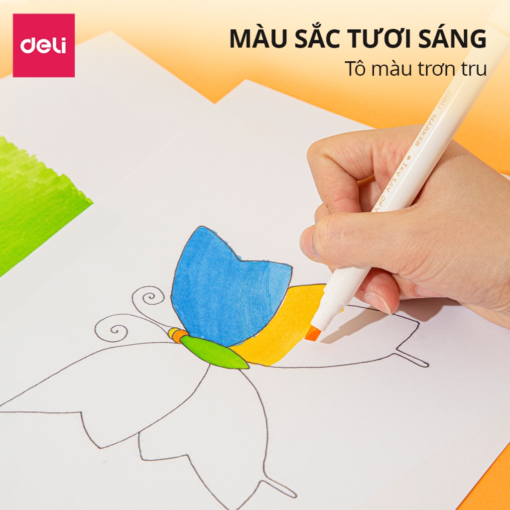Bút Màu Marker 2 Đầu Sơn Tùng M-TP x Deli - Màu Sắc Tươi Sáng Học Sinh Chuyên Nghiệp Calligraphy
