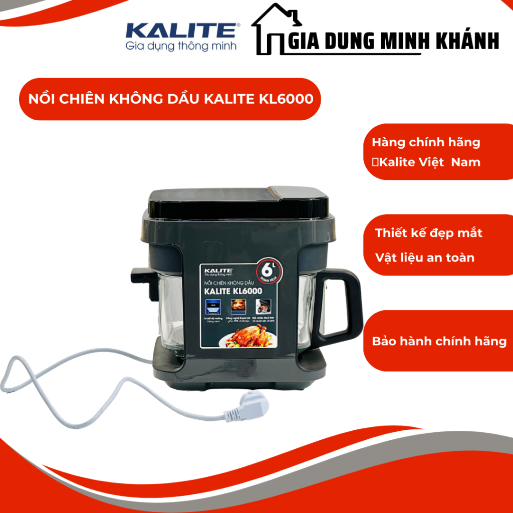 Nồi chiên không dầu Kalite KL6000 - Nhìn xuyên thấu, 8 chế độ nướng thông minh, giảm 90% chất béo, cho bữa ăn ngon