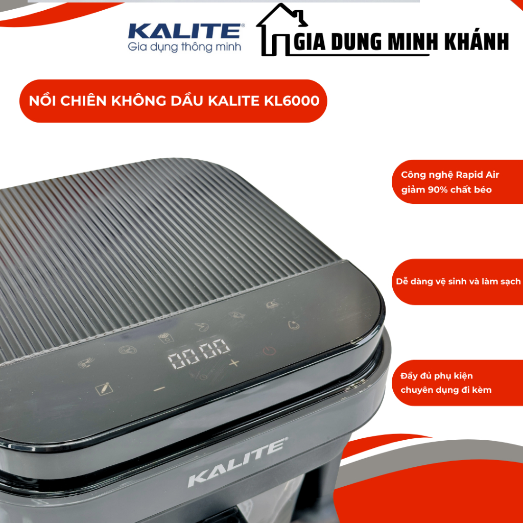 Nồi chiên không dầu Kalite KL6000 - Nhìn xuyên thấu, 8 chế độ nướng thông minh, giảm 90% chất béo, cho bữa ăn ngon