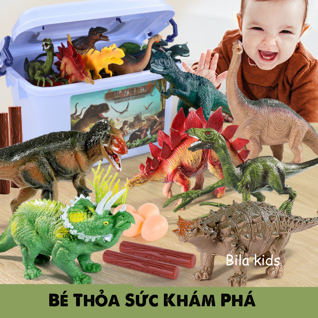 Khủng long đồ chơi, mô hình công viên khủng long nhiều chi tiết Bila Kids, Đồ chơi cho trẻ em có hộp đựng