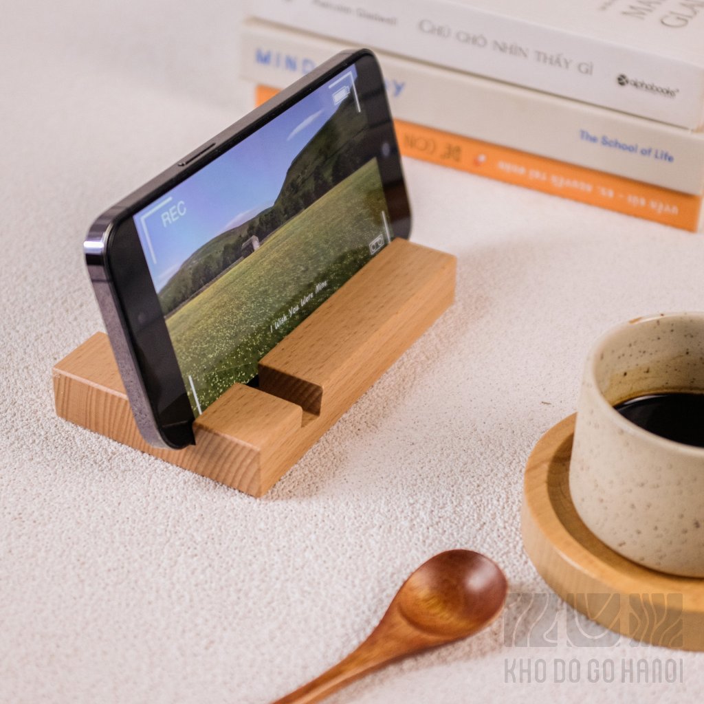 Giá đỡ điện thoại, iPad, iPhone, máy tính bảng tablet chất liệu gỗ tự nhiên  - khodogohanoi