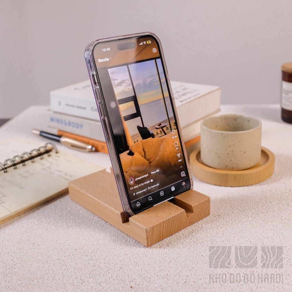 Giá đỡ điện thoại, iPad, iPhone, máy tính bảng tablet chất liệu gỗ tự nhiên  - khodogohanoi