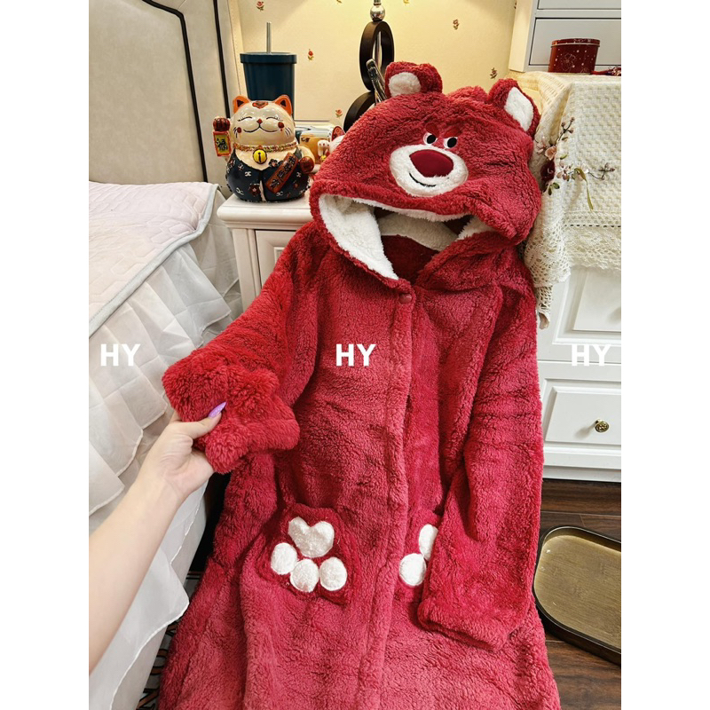 Bộ ngủ áo choàng lông ấm mùa đông korea