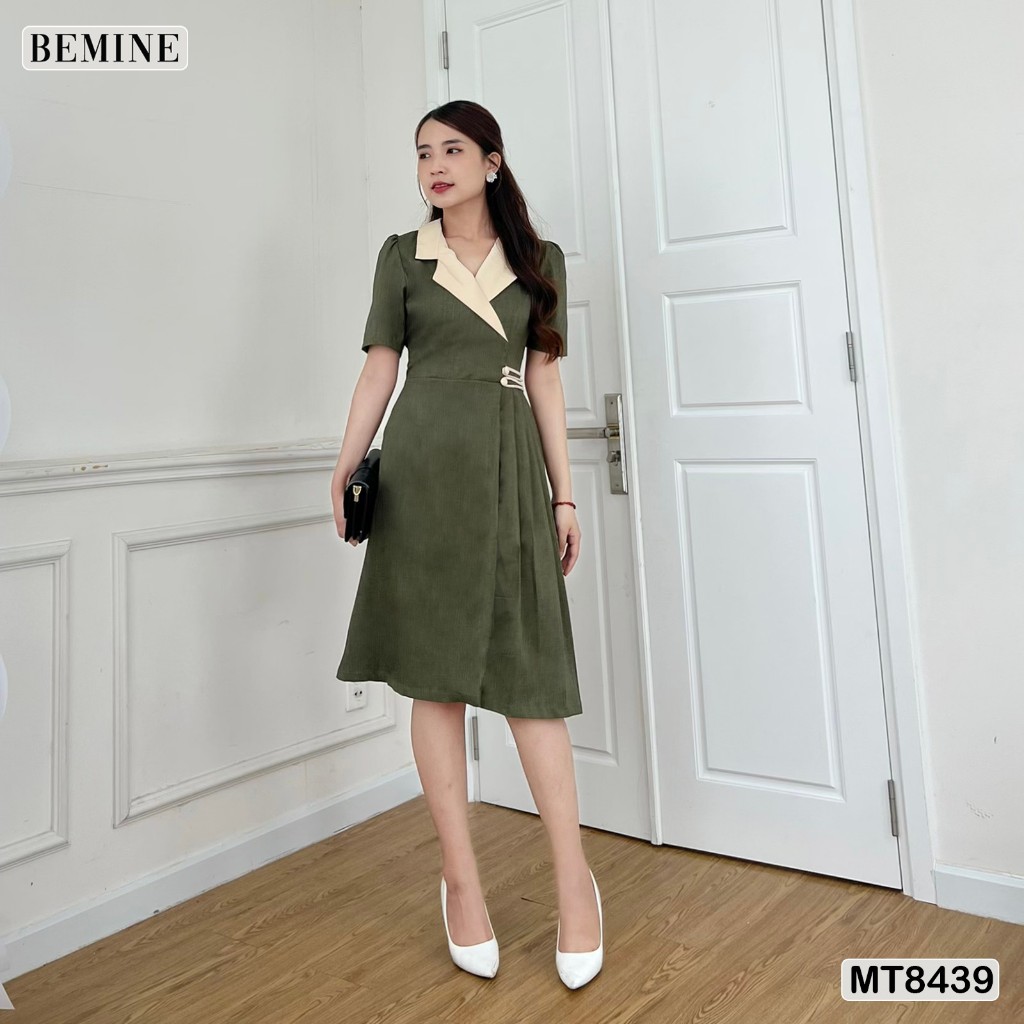 Đầm công cổ vest tùng xếp ly BEMINE MT8439