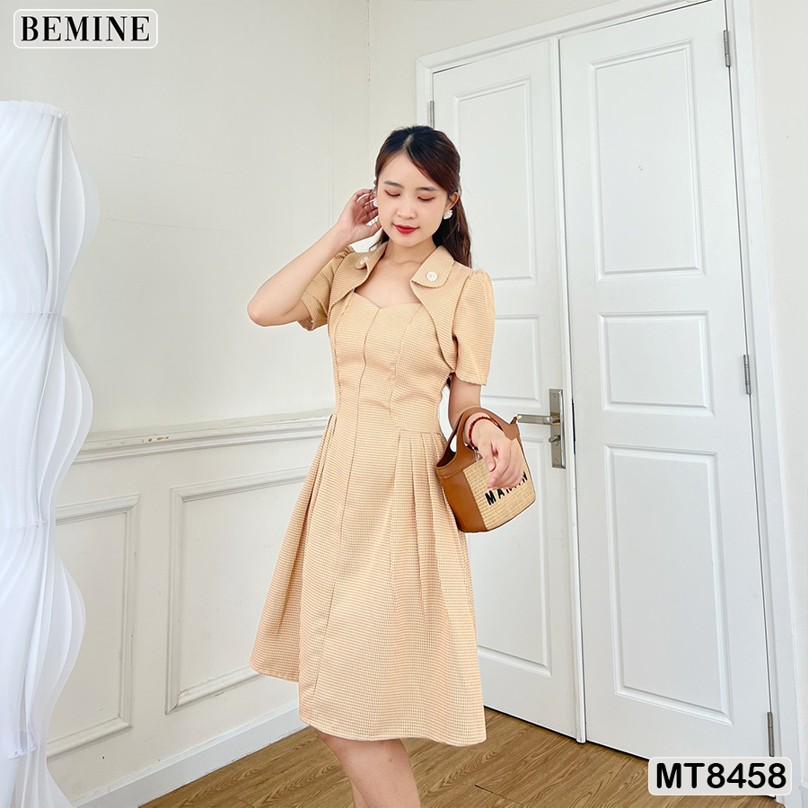 Đầm tay phồng cổ kiểu tùng xếp ly BEMINE MT8458