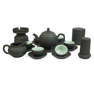 Bộ Ấm Chén Tử Sa 300ml Gốm Sứ Bát Tràng Linh Khang Dáng Cây Thông Của Nghệ Nhân Vương Mạnh Tuấn