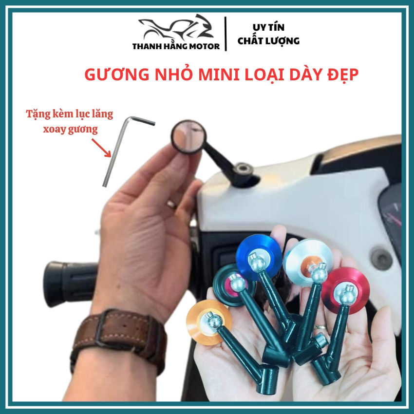 Gương Xe Máy Mini đường kính 4 cm, Loại dày đẹp, Hàng cao cấp, tặng kèm lục lăng nhỏ chỉnh gương